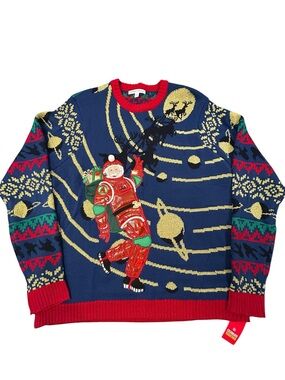 Celebrate Together "Ugly Christmas Sweater" Men’s Santa in Space XXL NWT Holiday